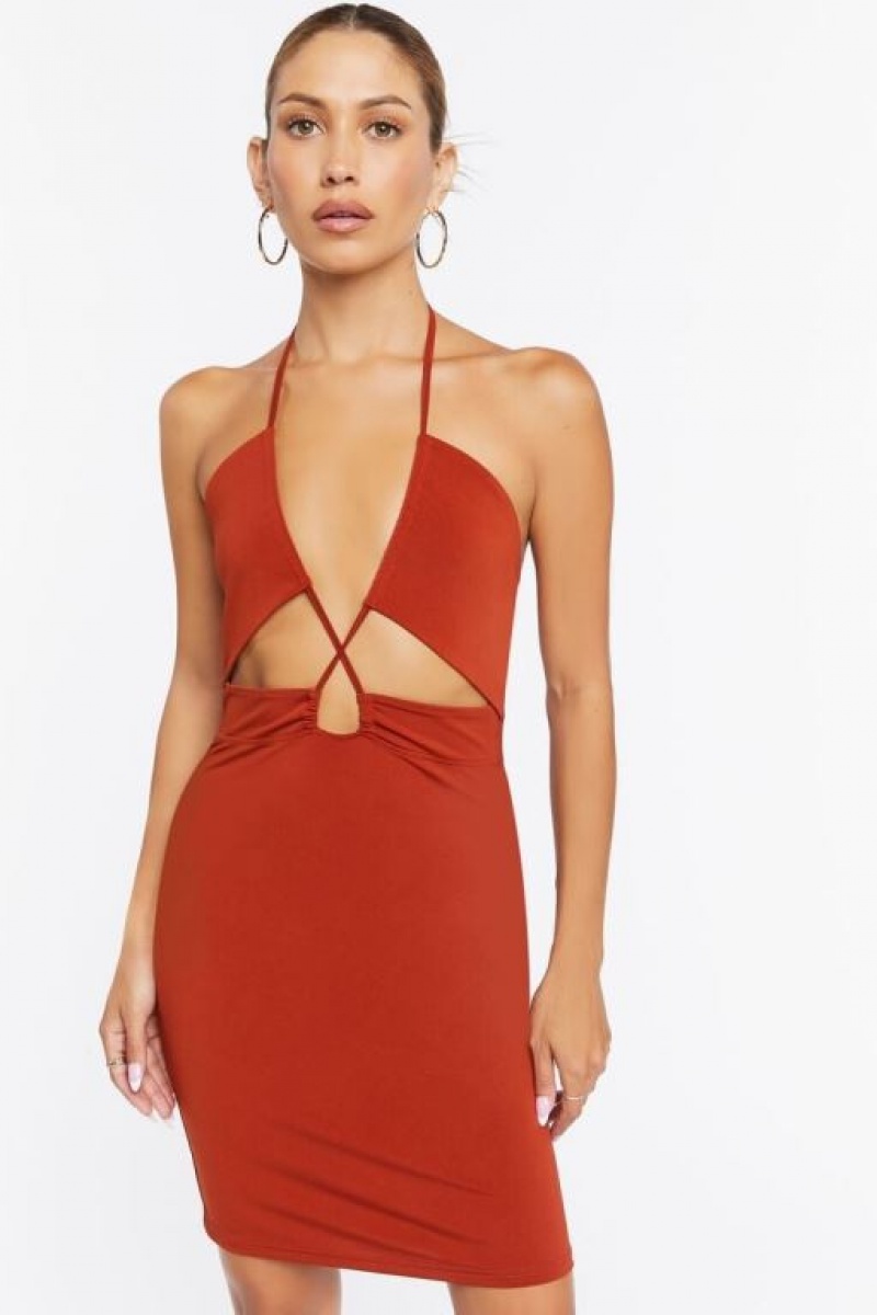 Vestido Forever 21 Cutout Halter Mini Mujer Rojas | qbBpYgY9GNS