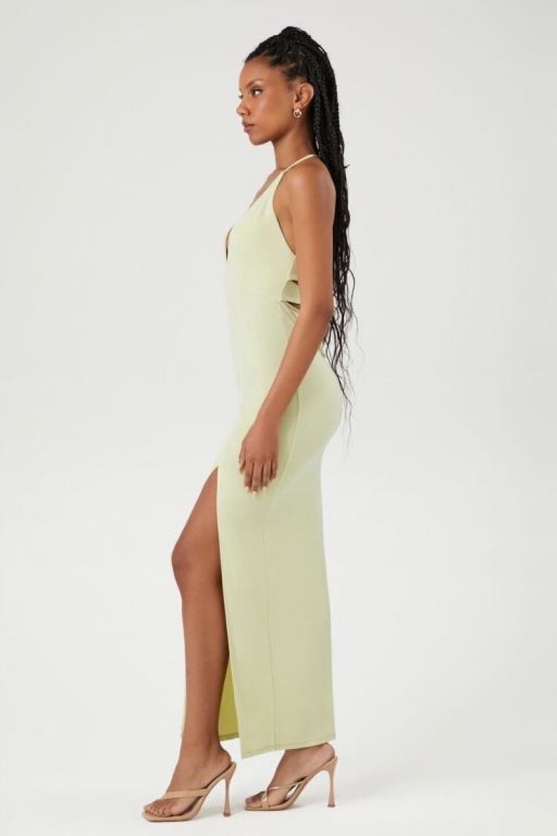 Vestido Forever 21 Cutout Halter Slit Midi Mujer Pistachio | ZWMgZvzx0cK