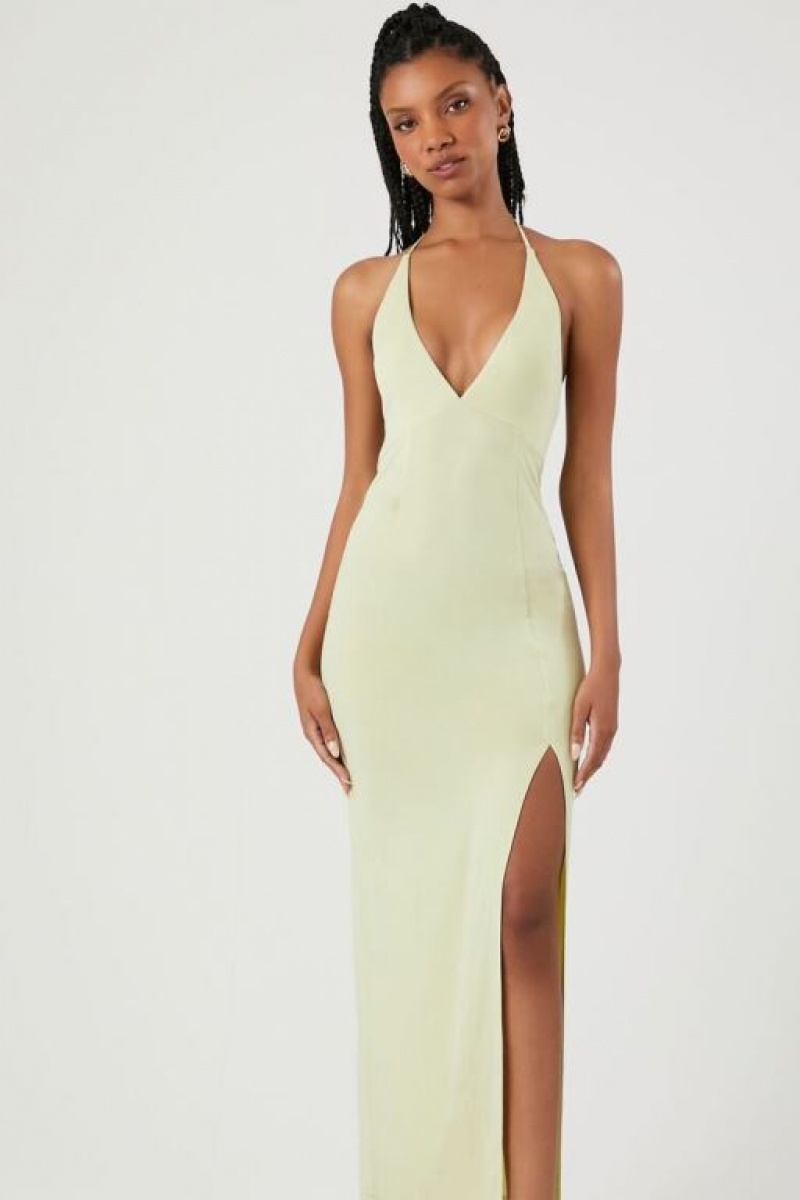 Vestido Forever 21 Cutout Halter Slit Midi Mujer Pistachio | ZWMgZvzx0cK