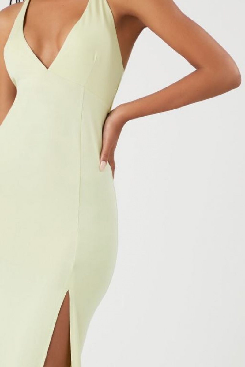 Vestido Forever 21 Cutout Halter Slit Midi Mujer Pistachio | ZWMgZvzx0cK