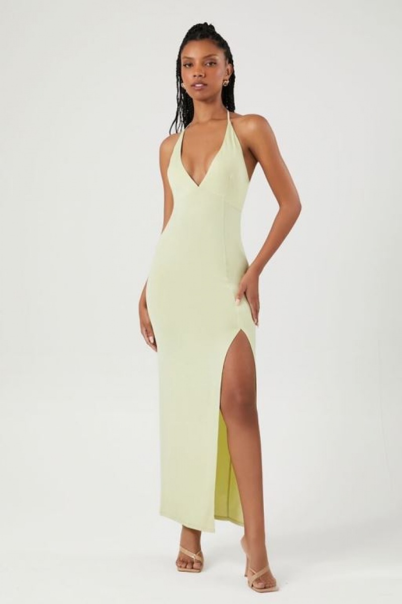 Vestido Forever 21 Cutout Halter Slit Midi Mujer Pistachio | ZWMgZvzx0cK