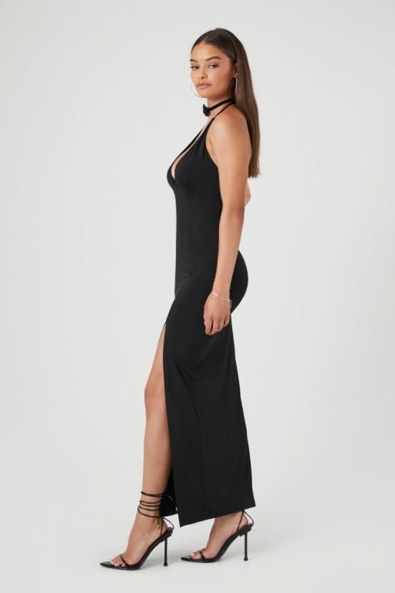 Vestido Forever 21 Cutout Halter Slit Midi Mujer Negras | xdfGh4z5b71