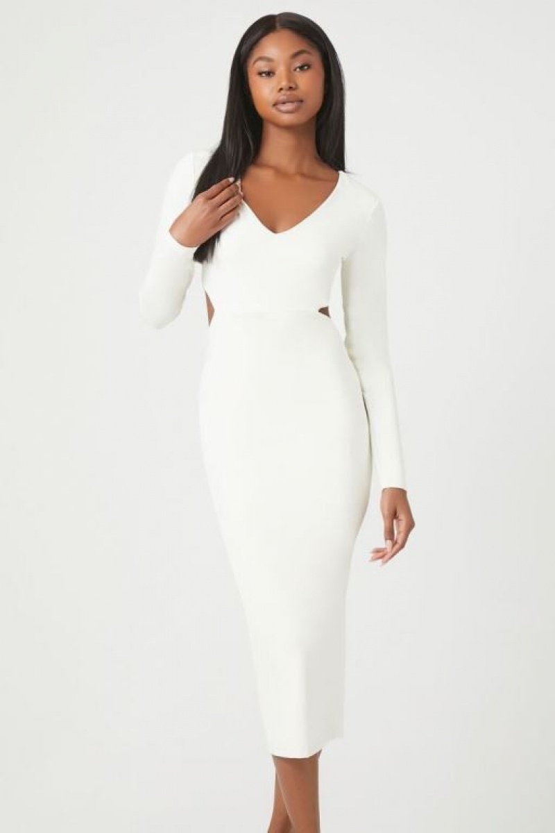 Vestido Forever 21 Cutout Long Sleeve Midi Mujer Blancas | 9ACyPgAHLxm