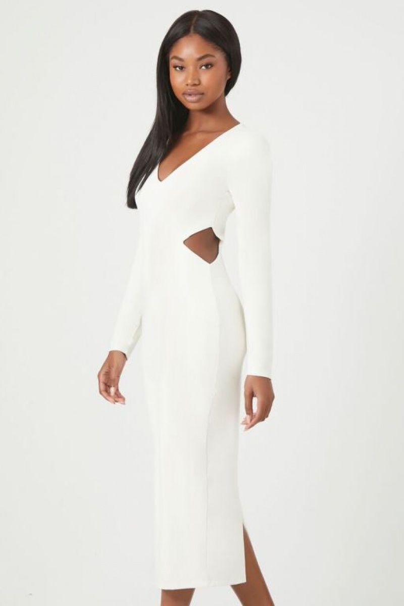 Vestido Forever 21 Cutout Long Sleeve Midi Mujer Blancas | 9ACyPgAHLxm