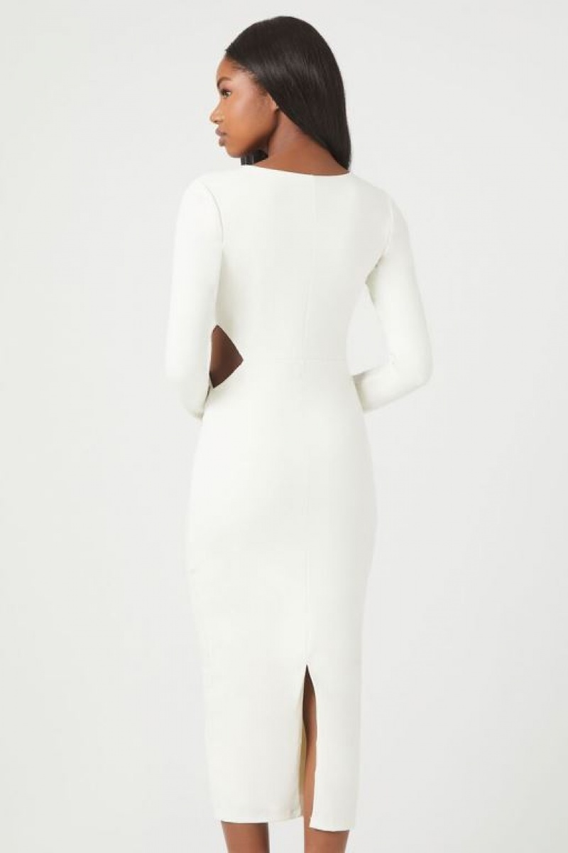 Vestido Forever 21 Cutout Long Sleeve Midi Mujer Blancas | 9ACyPgAHLxm