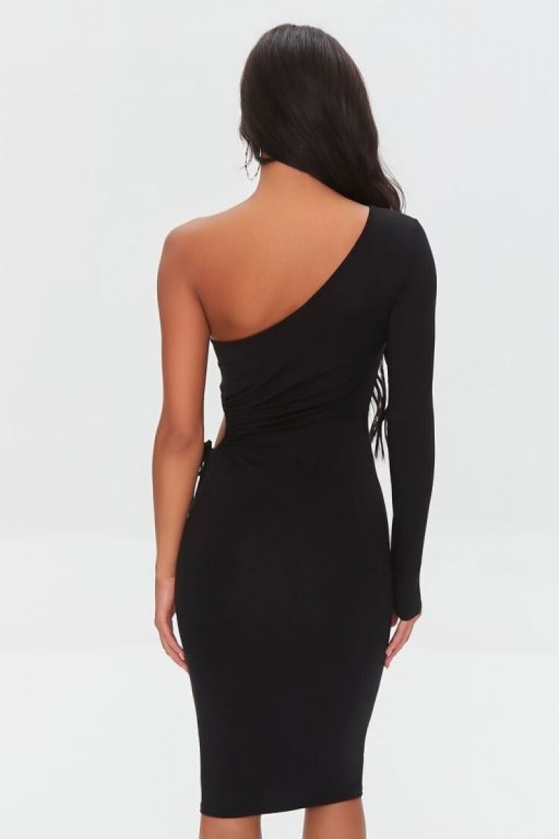 Vestido Forever 21 Cutout One Shoulder Bodycon Mujer Negras | 64Hxd7XxqiQ