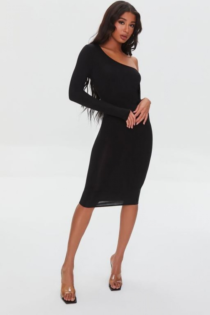 Vestido Forever 21 Cutout One Shoulder Bodycon Mujer Negras | 64Hxd7XxqiQ