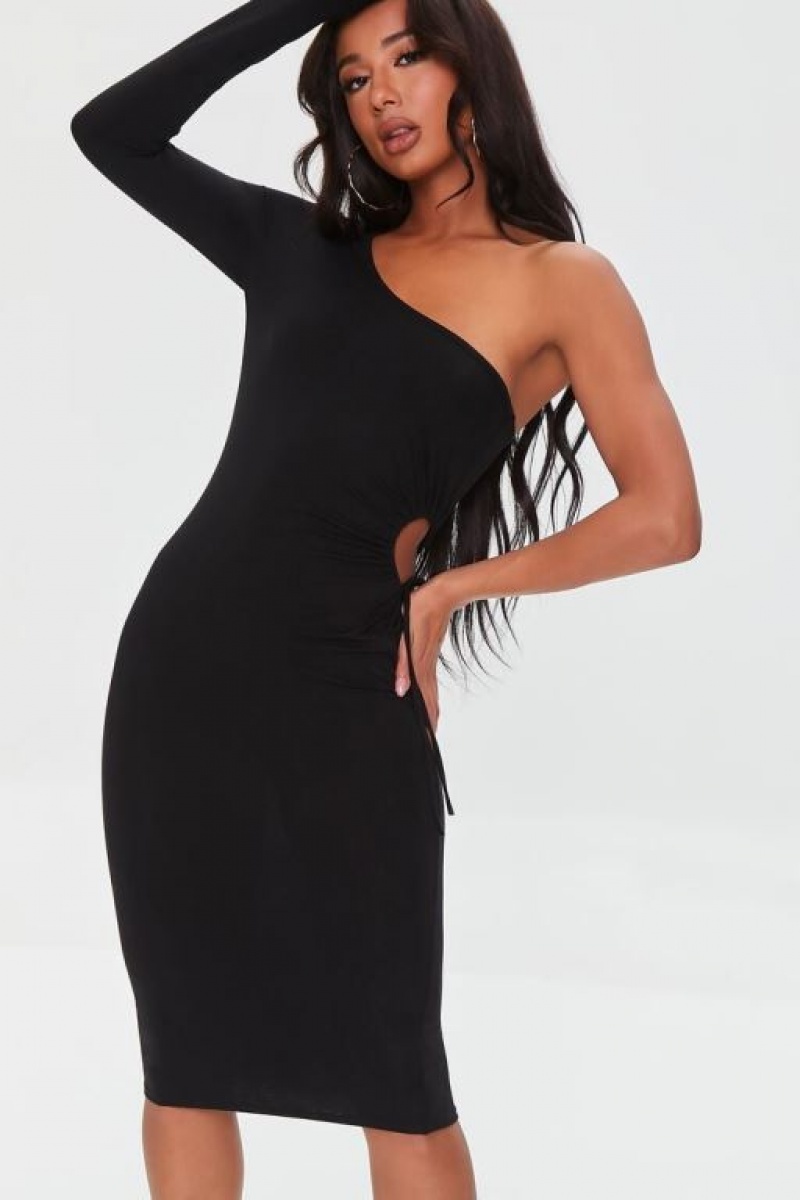 Vestido Forever 21 Cutout One Shoulder Bodycon Mujer Negras | 64Hxd7XxqiQ