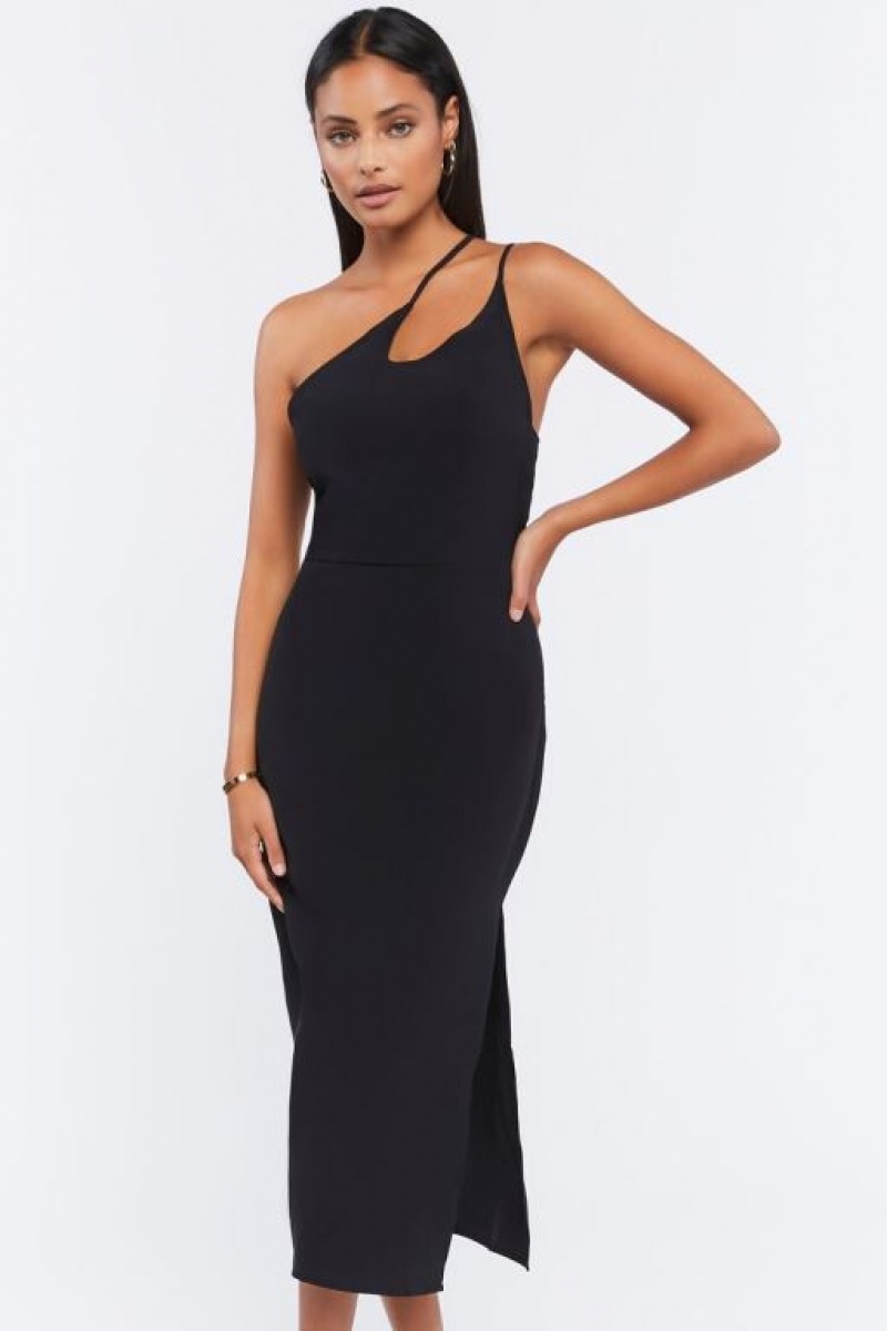 Vestido Forever 21 Cutout One Shoulder Midi Mujer Negras | 4WXOSPUVrCb