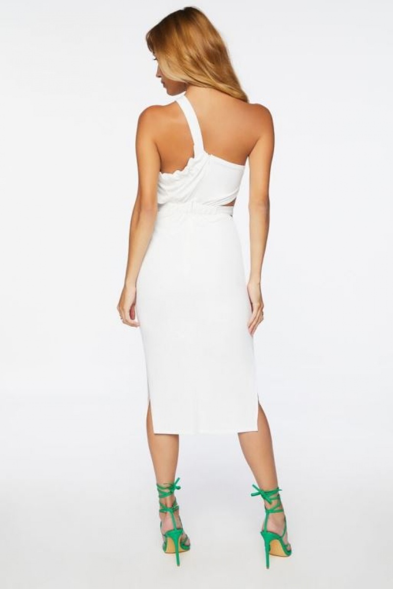 Vestido Forever 21 Cutout One Shoulder Midi Mujer Blancas | CfzUucsK3nw