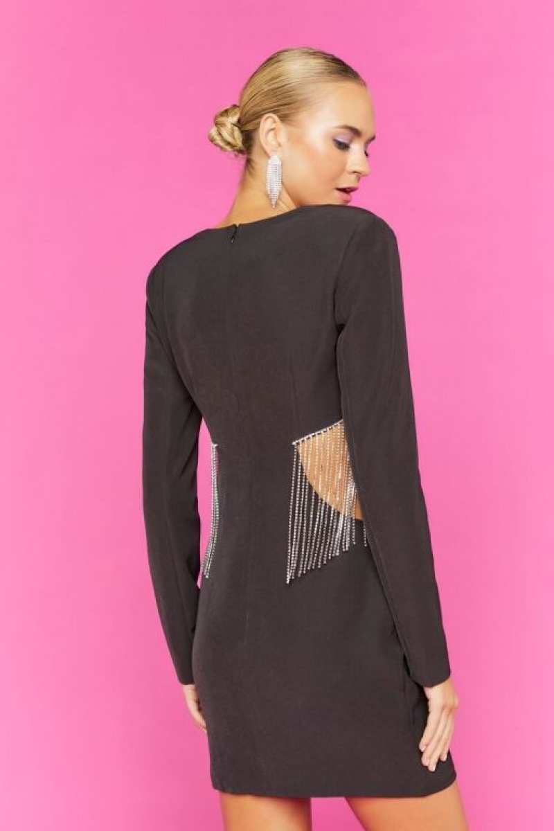 Vestido Forever 21 Cutout Rhinestone Fringe Mini Mujer Negras | 87KRspd1uyq