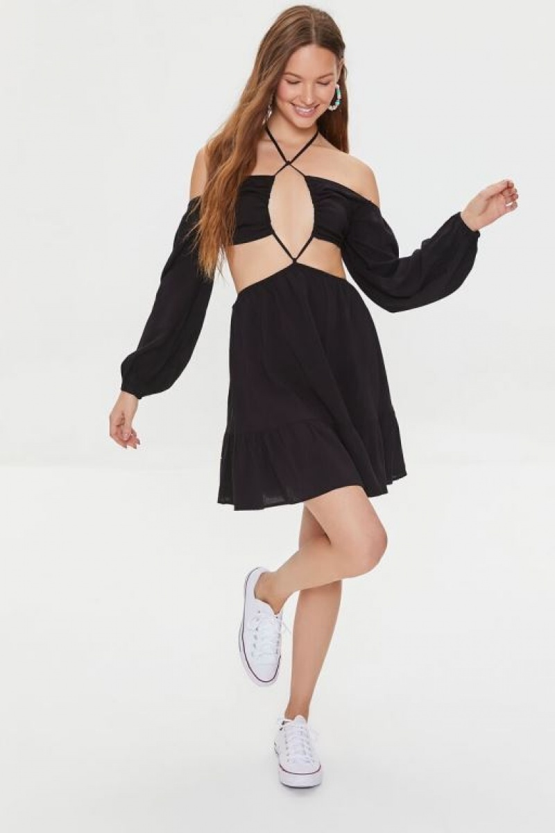 Vestido Forever 21 Cutout Strappy Halter Mini Mujer Negras | pJUzDilAPVb