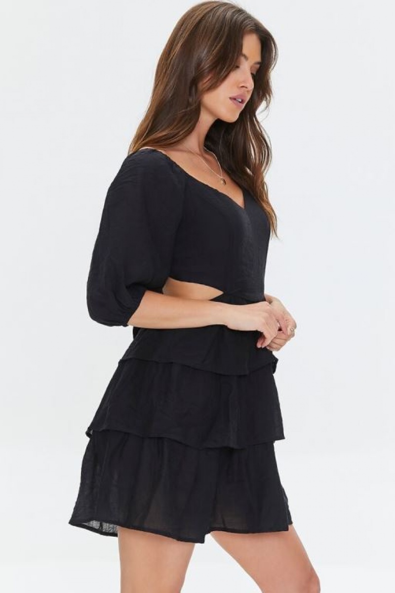 Vestido Forever 21 Cutout Tiered Ruffled Mini Mujer Negras | IOaKjsJxMHg