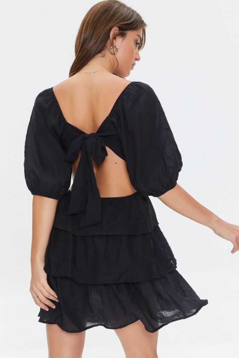 Vestido Forever 21 Cutout Tiered Ruffled Mini Mujer Negras | IOaKjsJxMHg