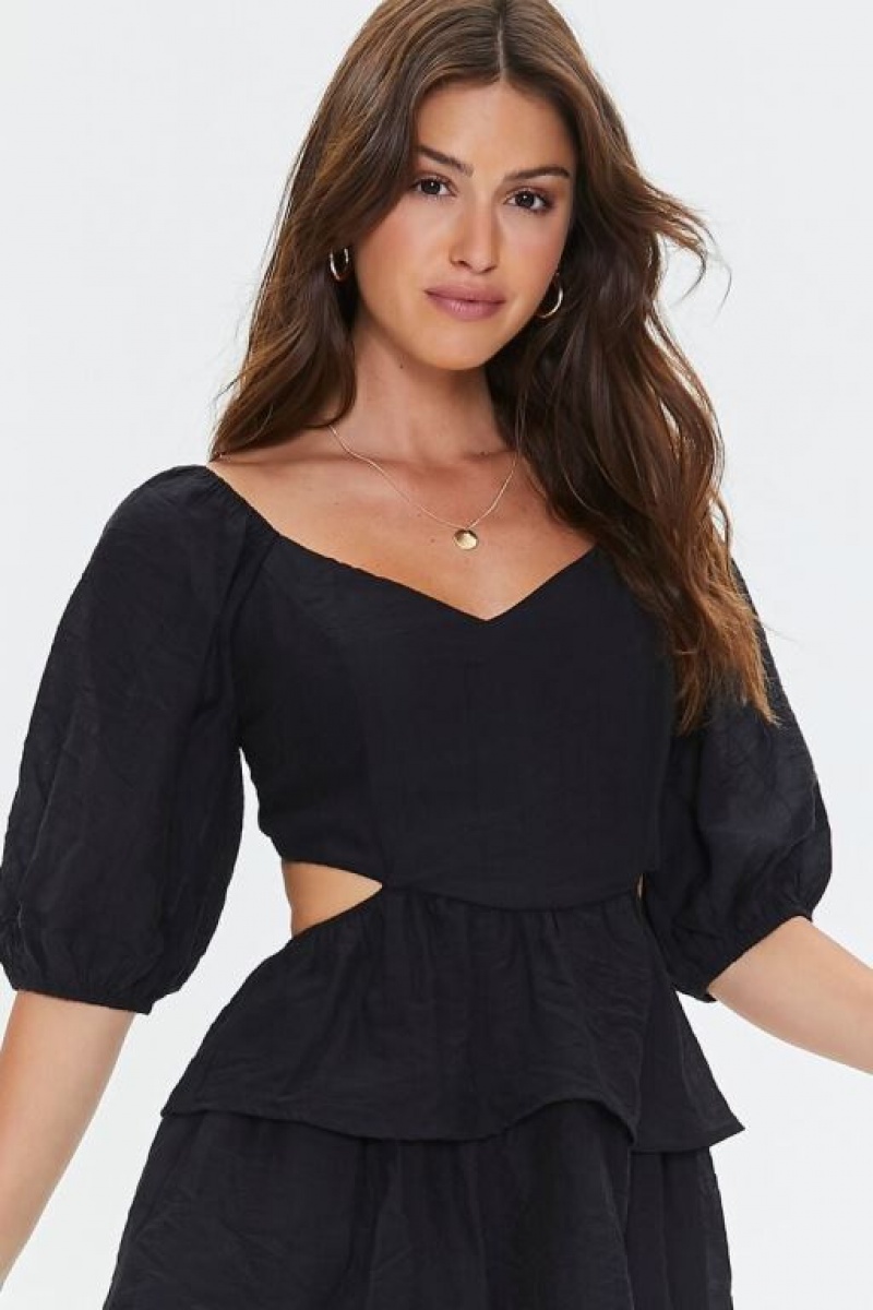 Vestido Forever 21 Cutout Tiered Ruffled Mini Mujer Negras | IOaKjsJxMHg