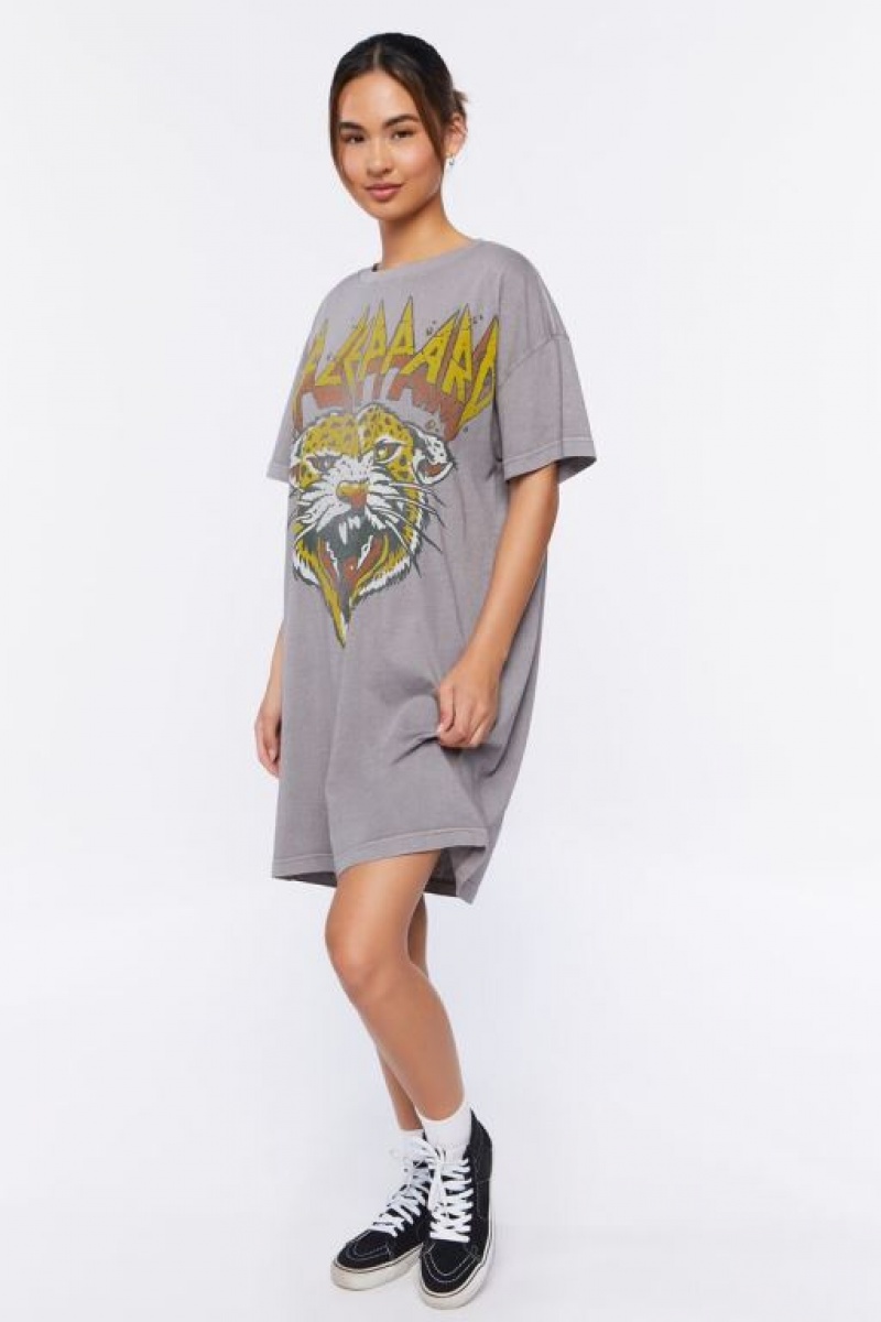 Vestido Forever 21 Def Leppard Estampadas T Shirt Mujer Gris Multicolor | ydIydi0xlht