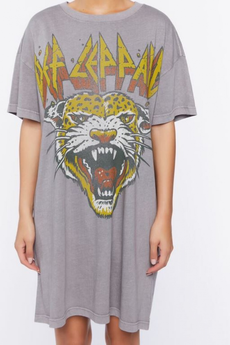 Vestido Forever 21 Def Leppard Estampadas T Shirt Mujer Gris Multicolor | ydIydi0xlht