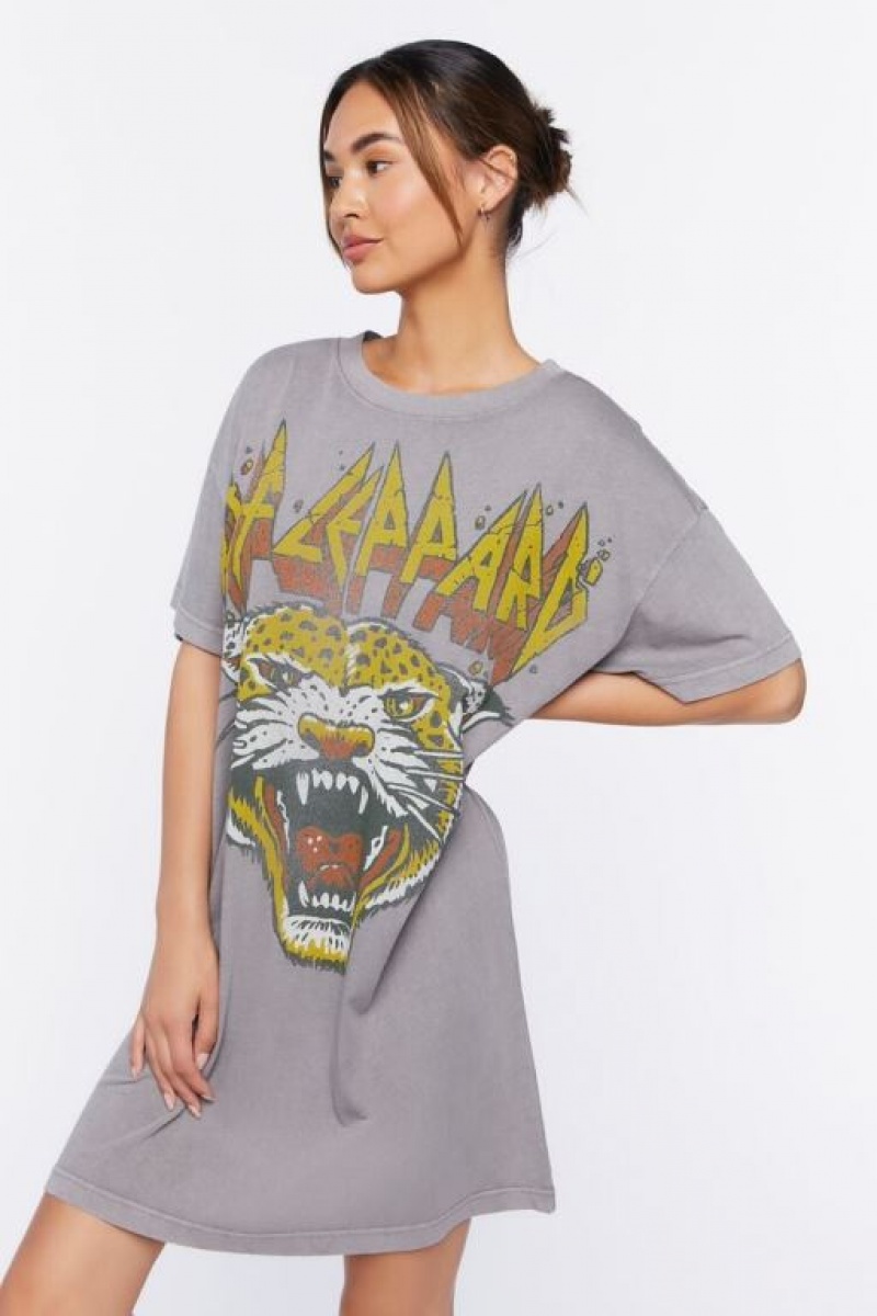 Vestido Forever 21 Def Leppard Estampadas T Shirt Mujer Gris Multicolor | ydIydi0xlht