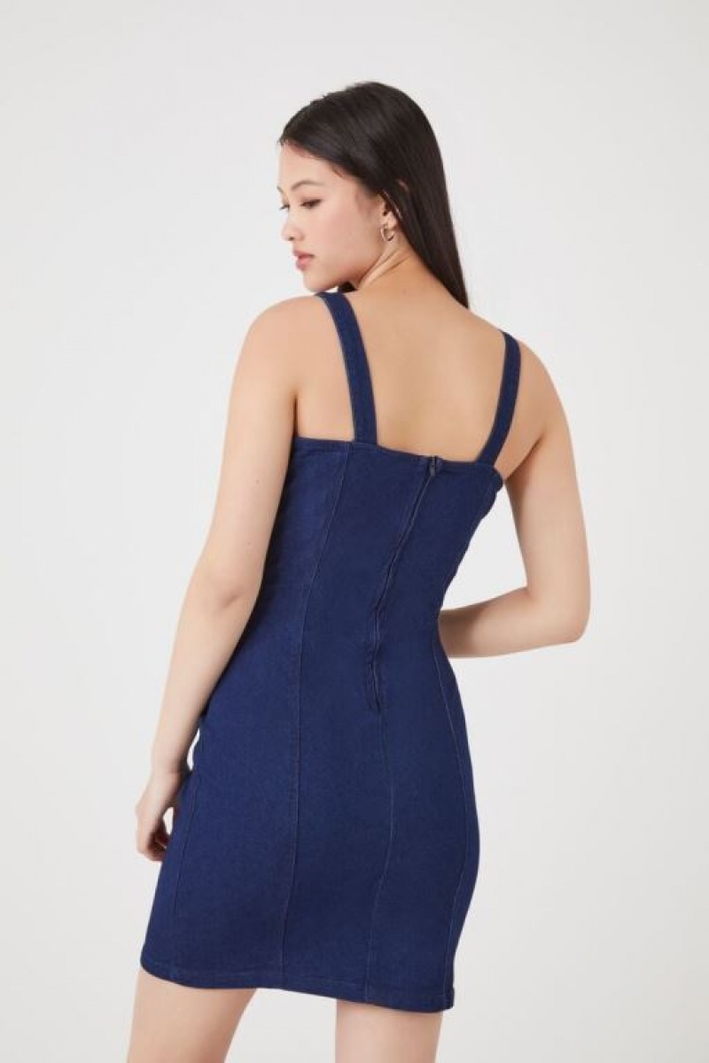 Vestido Forever 21 Denim Bodycon Mini Mujer Azules Oscuro | LSBbpyIqqO5