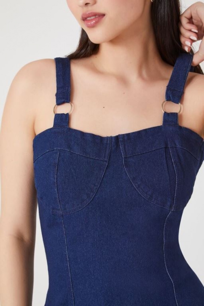 Vestido Forever 21 Denim Bodycon Mini Mujer Azules Oscuro | LSBbpyIqqO5