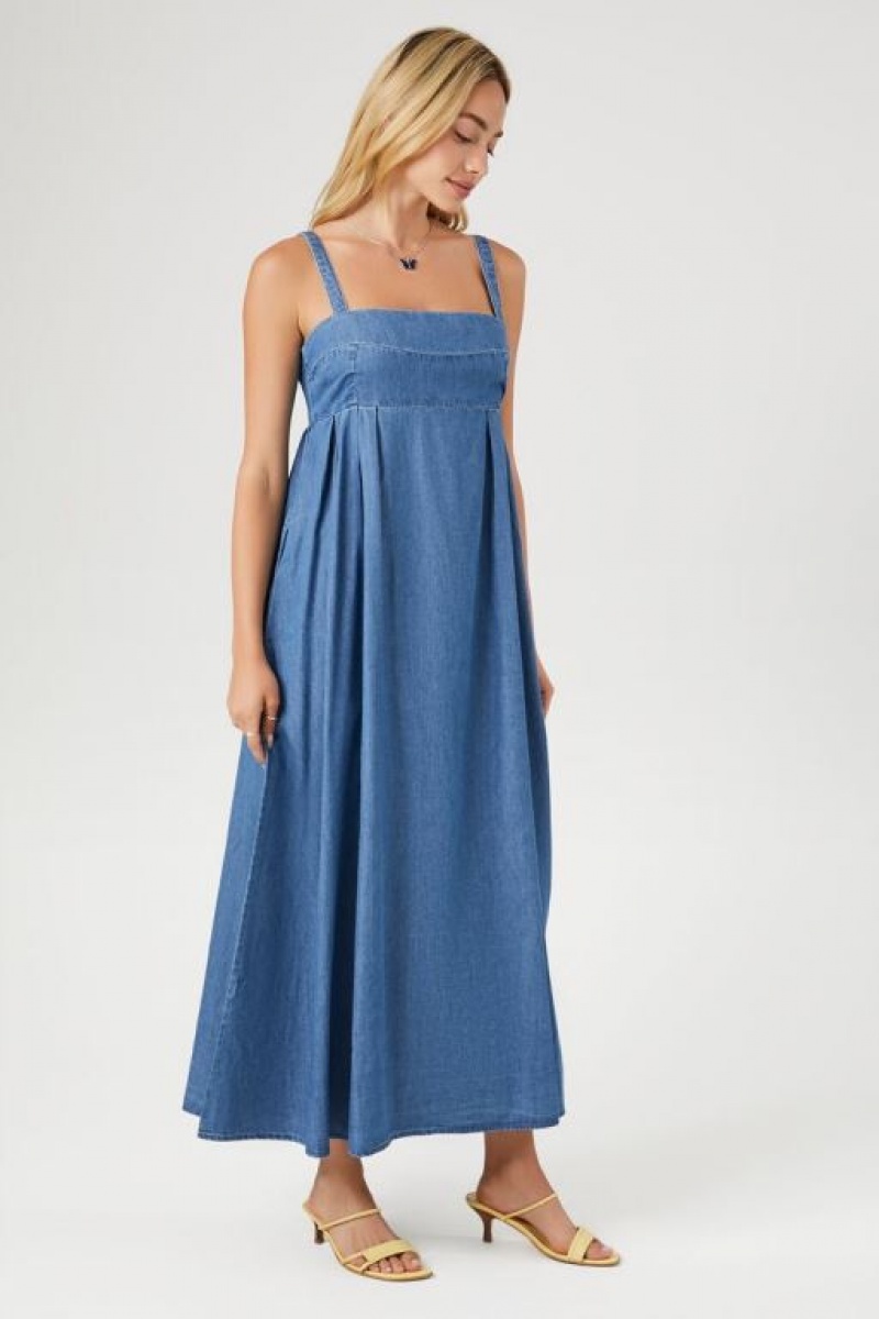 Vestido Forever 21 Denim Buckle Strap Maxi Mujer Azules | uU77f72i9PG