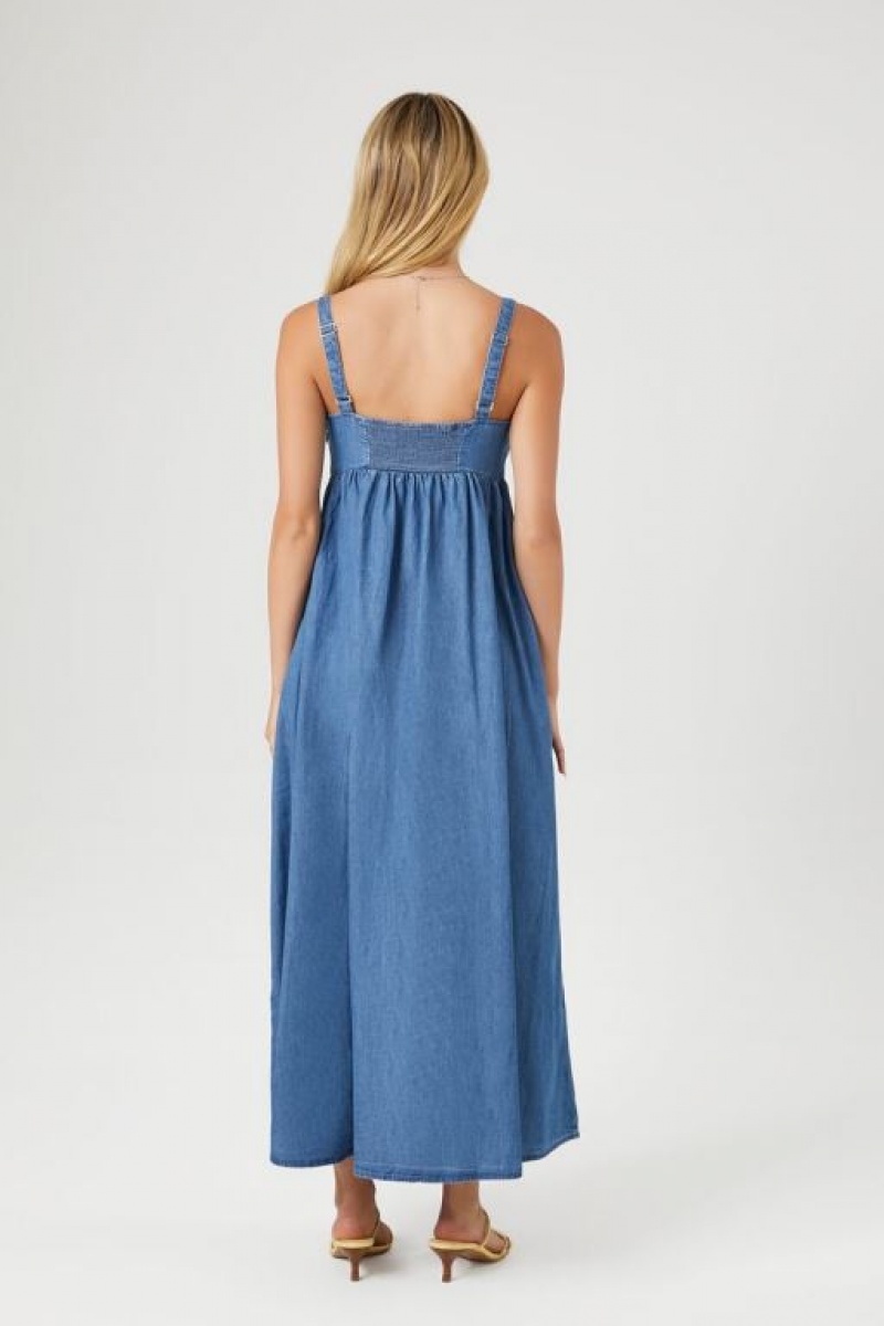 Vestido Forever 21 Denim Buckle Strap Maxi Mujer Azules | uU77f72i9PG