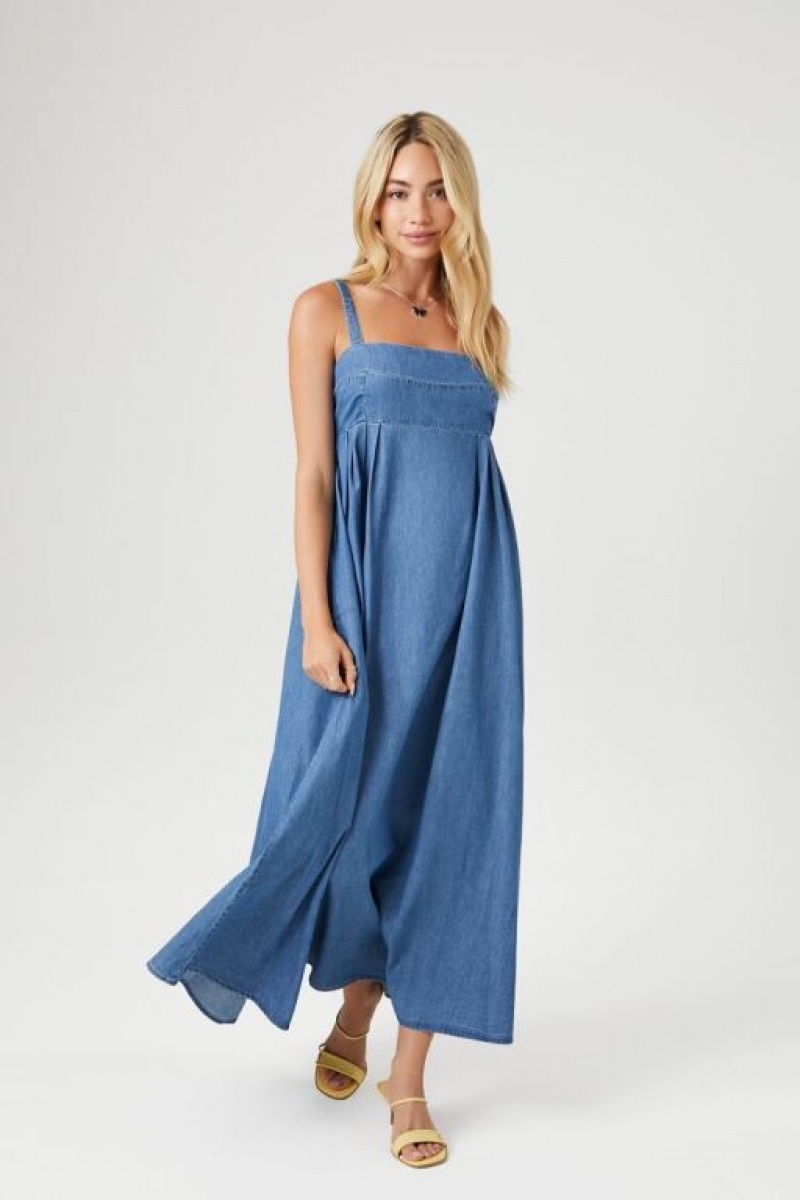 Vestido Forever 21 Denim Buckle Strap Maxi Mujer Azules | uU77f72i9PG