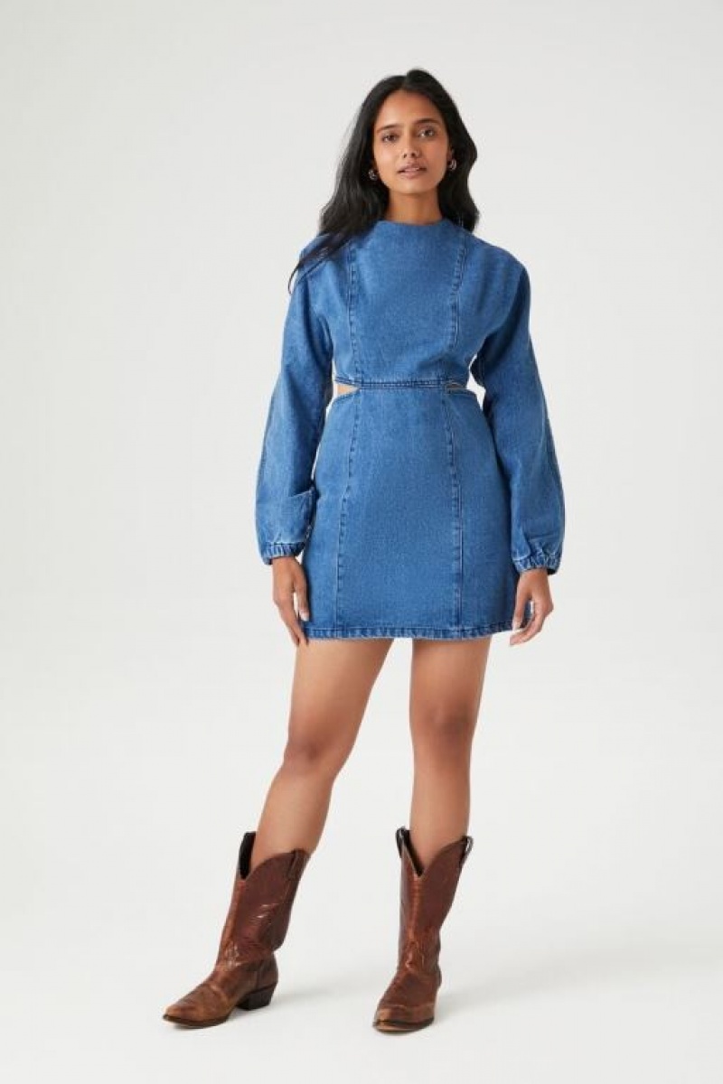 Vestido Forever 21 Denim Cutout Mini Mujer Azules | msGbmY42Jlp