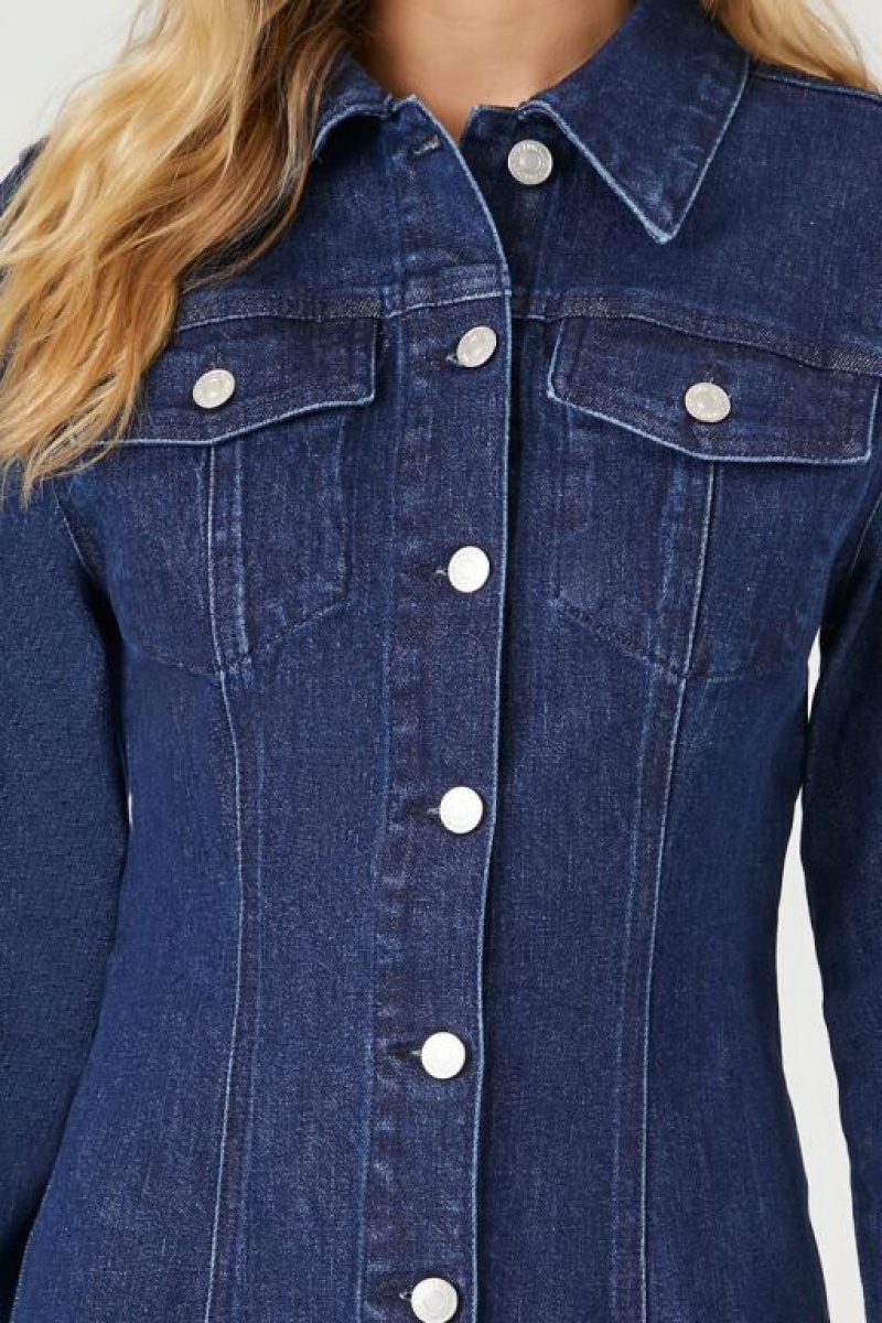 Vestido Forever 21 Denim Long Sleeve Mujer Azules Oscuro | nlcmO7t7QQL