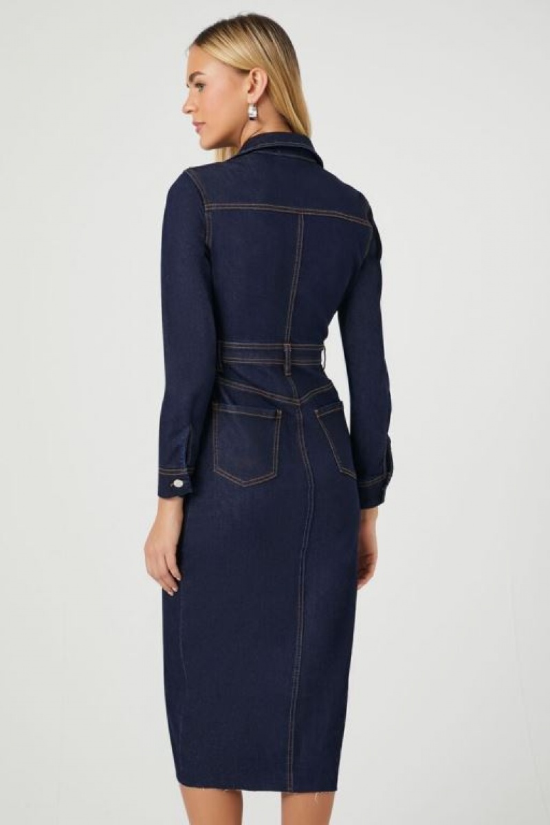 Vestido Forever 21 Denim Midi Mujer Azules Oscuro | WXWUwOwGANE