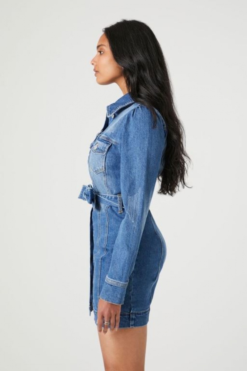 Vestido Forever 21 Denim Mini Mujer Azules | OVQ9gg8lC4N