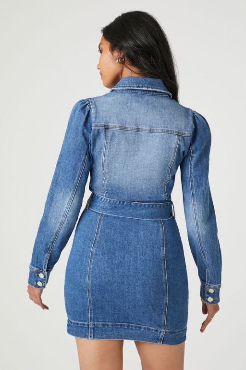 Vestido Forever 21 Denim Mini Mujer Azules | OVQ9gg8lC4N