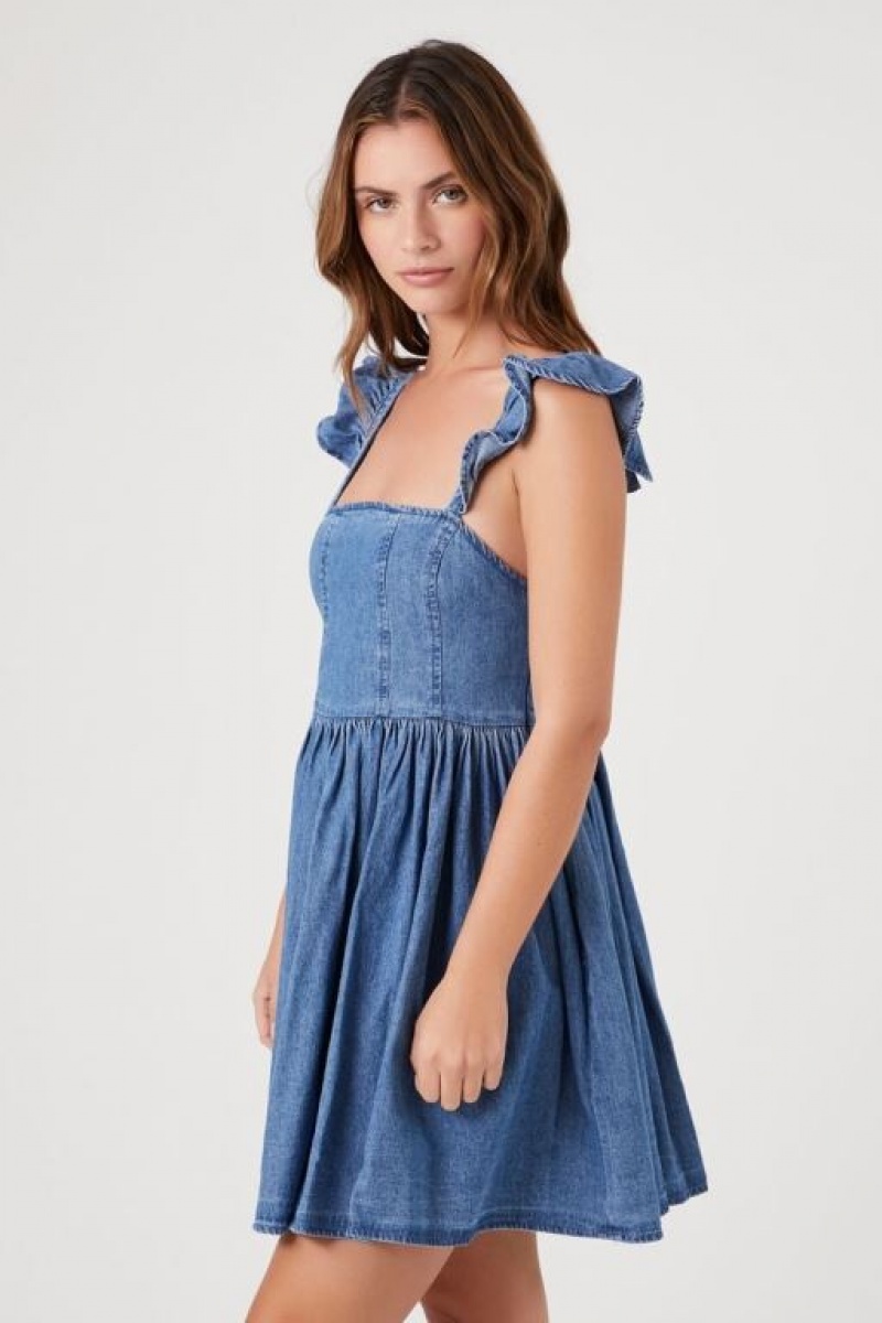 Vestido Forever 21 Denim Ruffle Strap Mini Mujer Azules | cnYOnSsoyUI