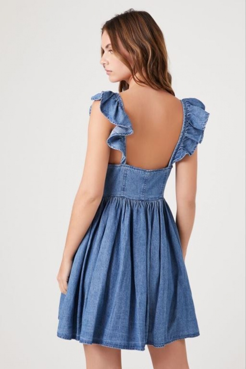 Vestido Forever 21 Denim Ruffle Strap Mini Mujer Azules | cnYOnSsoyUI