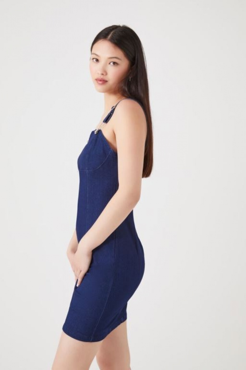 Vestido Forever 21 Denim Square Neck Bodycon Mujer Azules Oscuro | 3gWfAZTkVok