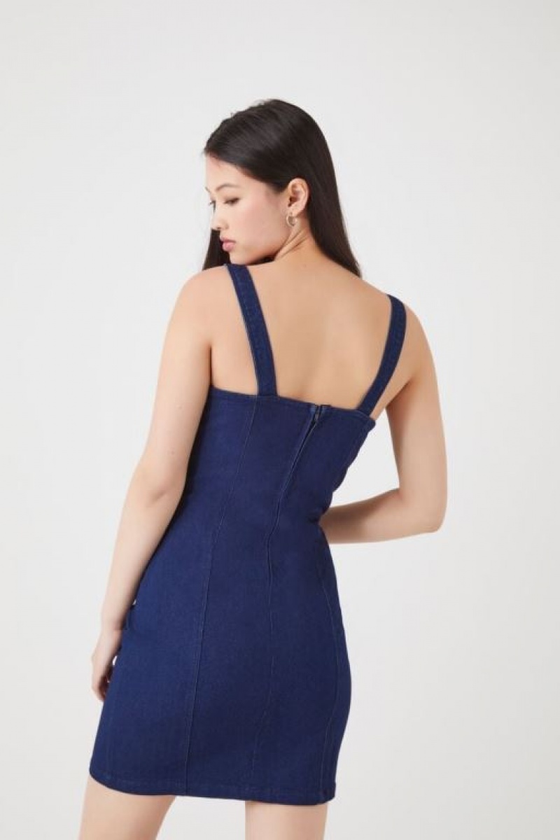 Vestido Forever 21 Denim Square Neck Bodycon Mujer Azules Oscuro | 3gWfAZTkVok