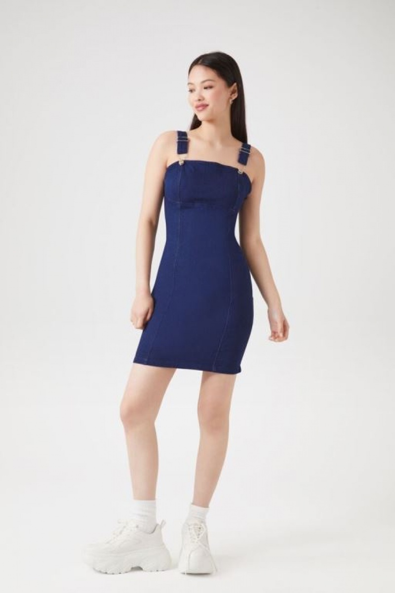 Vestido Forever 21 Denim Square Neck Bodycon Mujer Azules Oscuro | 3gWfAZTkVok