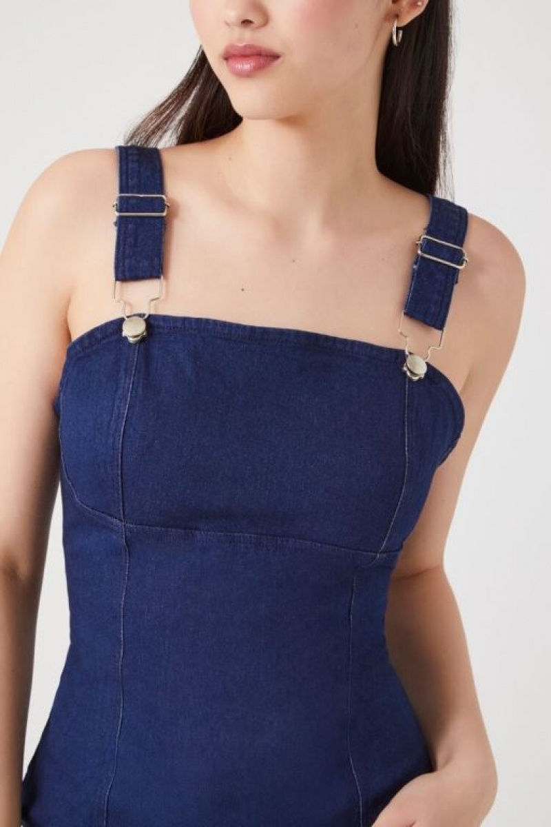 Vestido Forever 21 Denim Square Neck Bodycon Mujer Azules Oscuro | 3gWfAZTkVok