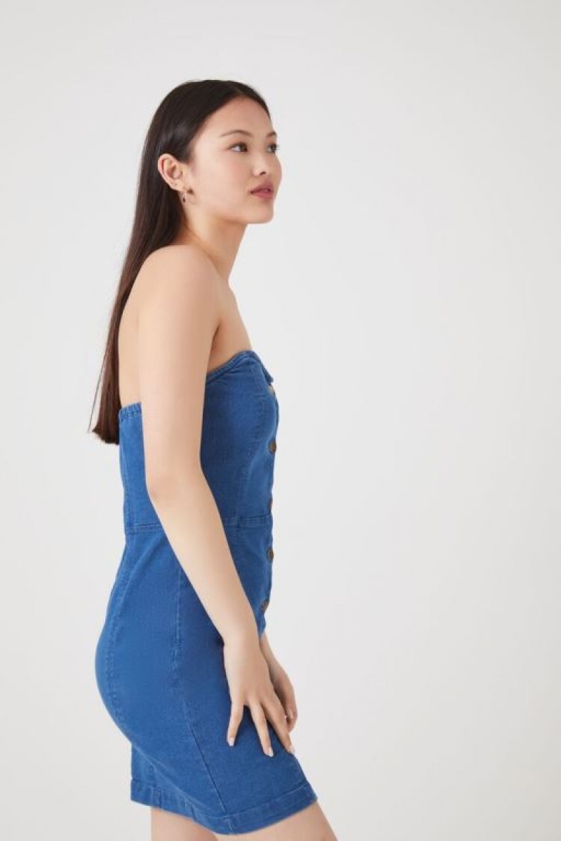 Vestido Forever 21 Denim Tube Mini Mujer Azules Claro | vkUmKzFRAxp