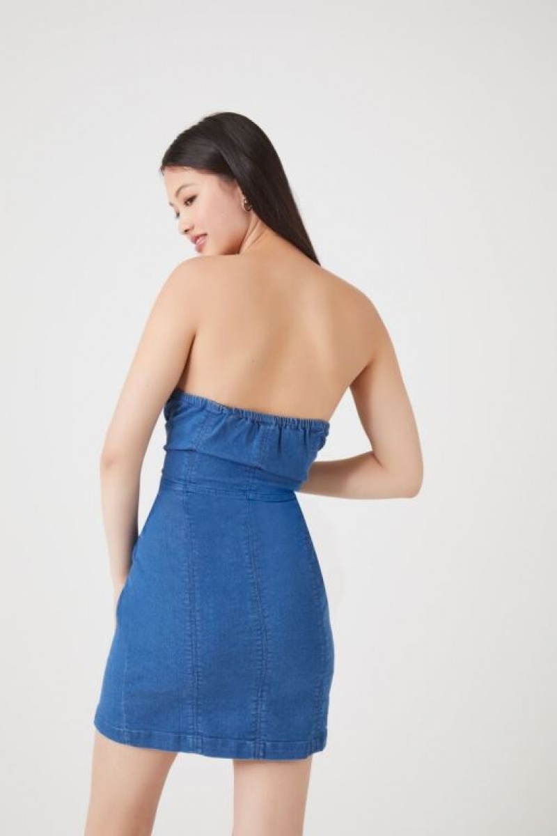 Vestido Forever 21 Denim Tube Mini Mujer Azules Claro | vkUmKzFRAxp