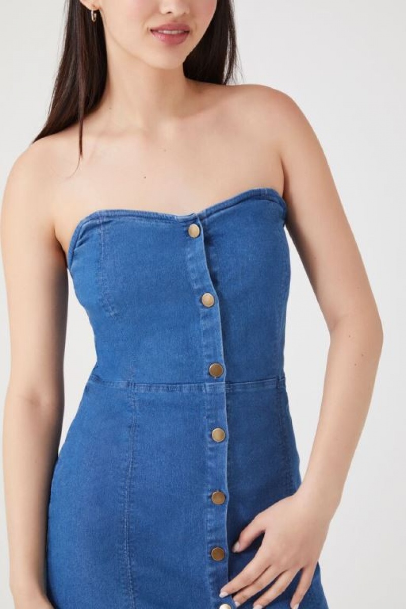 Vestido Forever 21 Denim Tube Mini Mujer Azules Claro | vkUmKzFRAxp