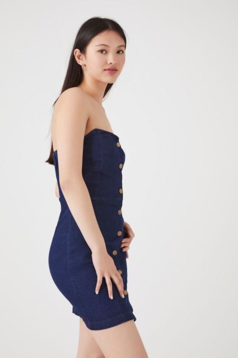 Vestido Forever 21 Denim Tube Mini Mujer Azules Oscuro | tFSEECqDs9M