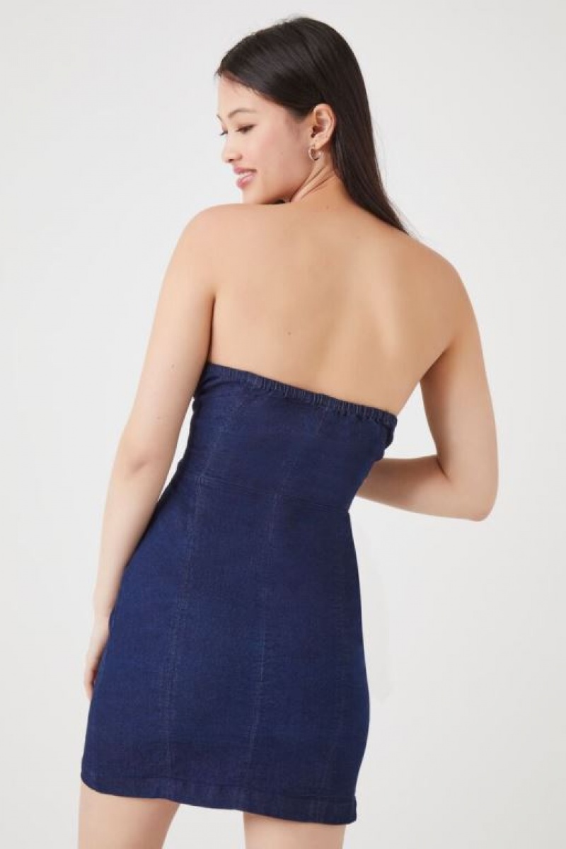 Vestido Forever 21 Denim Tube Mini Mujer Azules Oscuro | tFSEECqDs9M