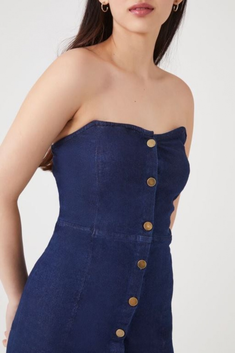 Vestido Forever 21 Denim Tube Mini Mujer Azules Oscuro | tFSEECqDs9M