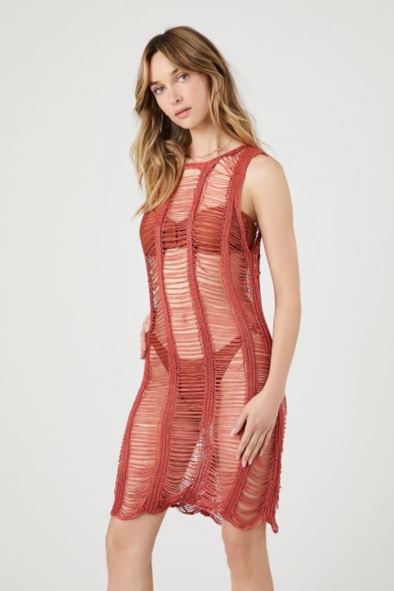 Vestido Forever 21 Distressed Crochet Knit Mujer Rojas | 1nztCVwRWk3