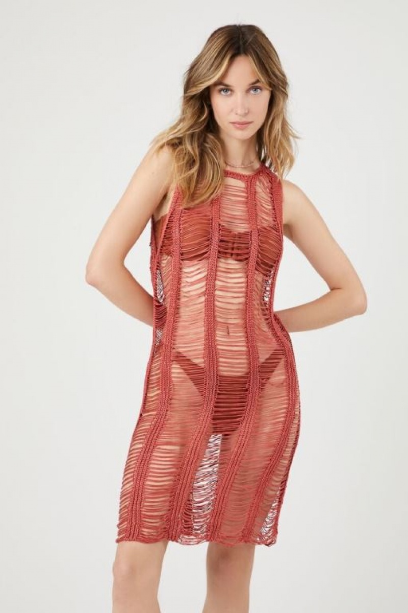 Vestido Forever 21 Distressed Crochet Knit Mujer Rojas | 1nztCVwRWk3