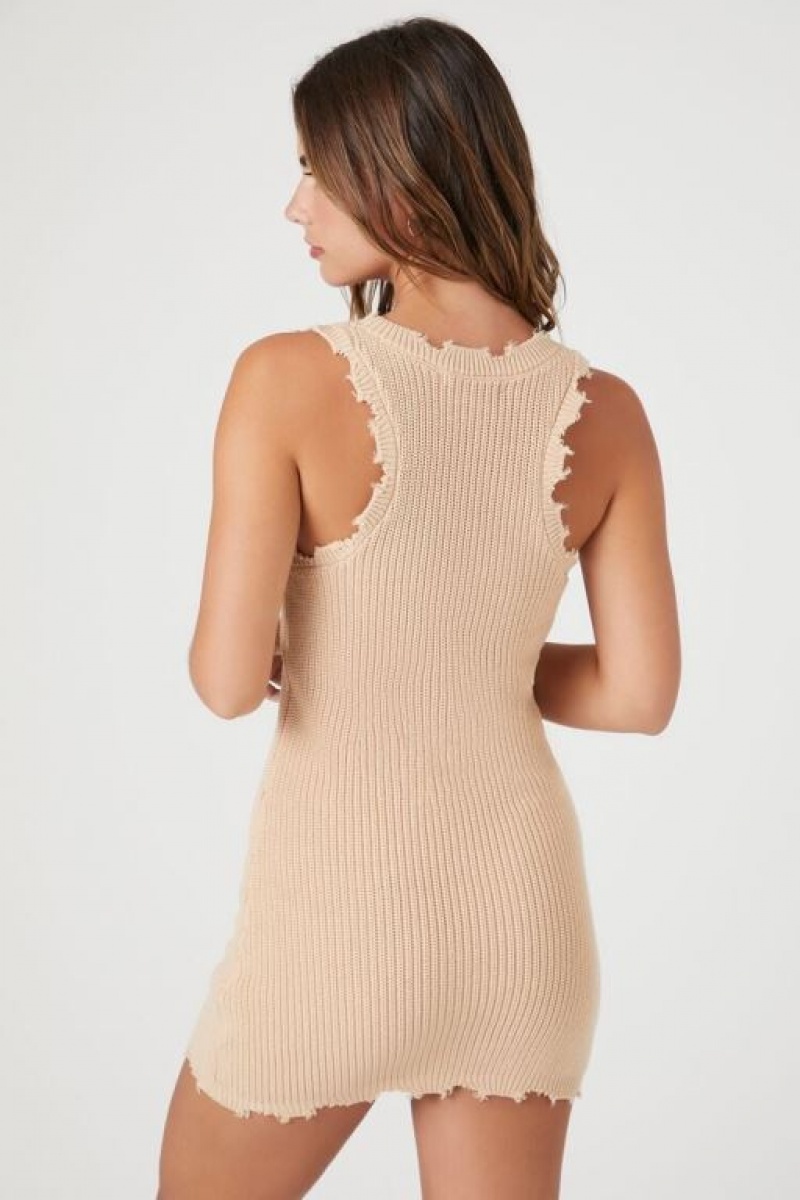 Vestido Forever 21 Distressed Mini Mujer Beige | OkYp5gItRXR