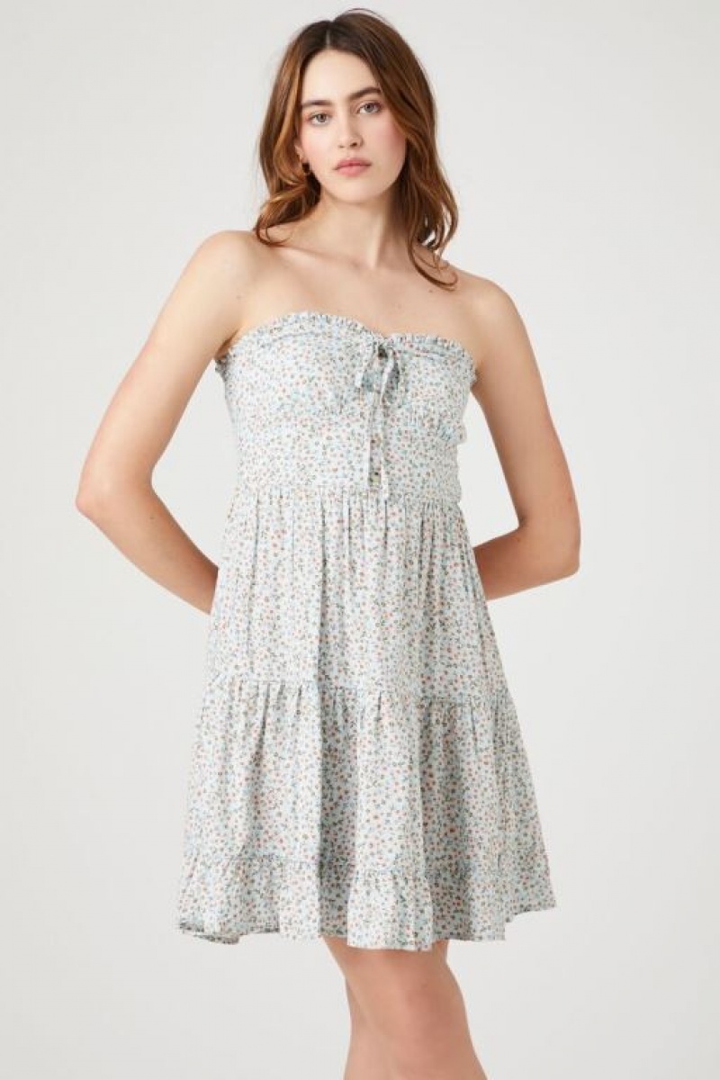 Vestido Forever 21 Ditsy Floral Strapless Mini Mujer Azules Claro Multicolor | JOe1LZggFPb