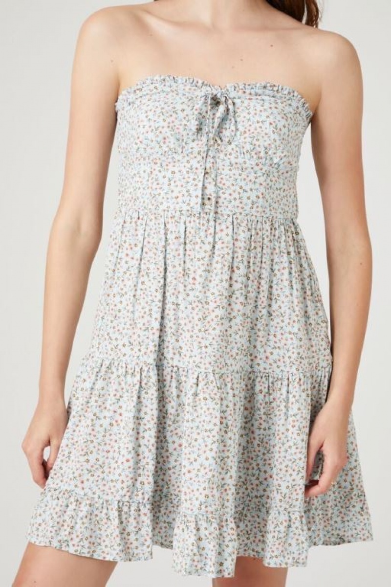 Vestido Forever 21 Ditsy Floral Strapless Mini Mujer Azules Claro Multicolor | JOe1LZggFPb