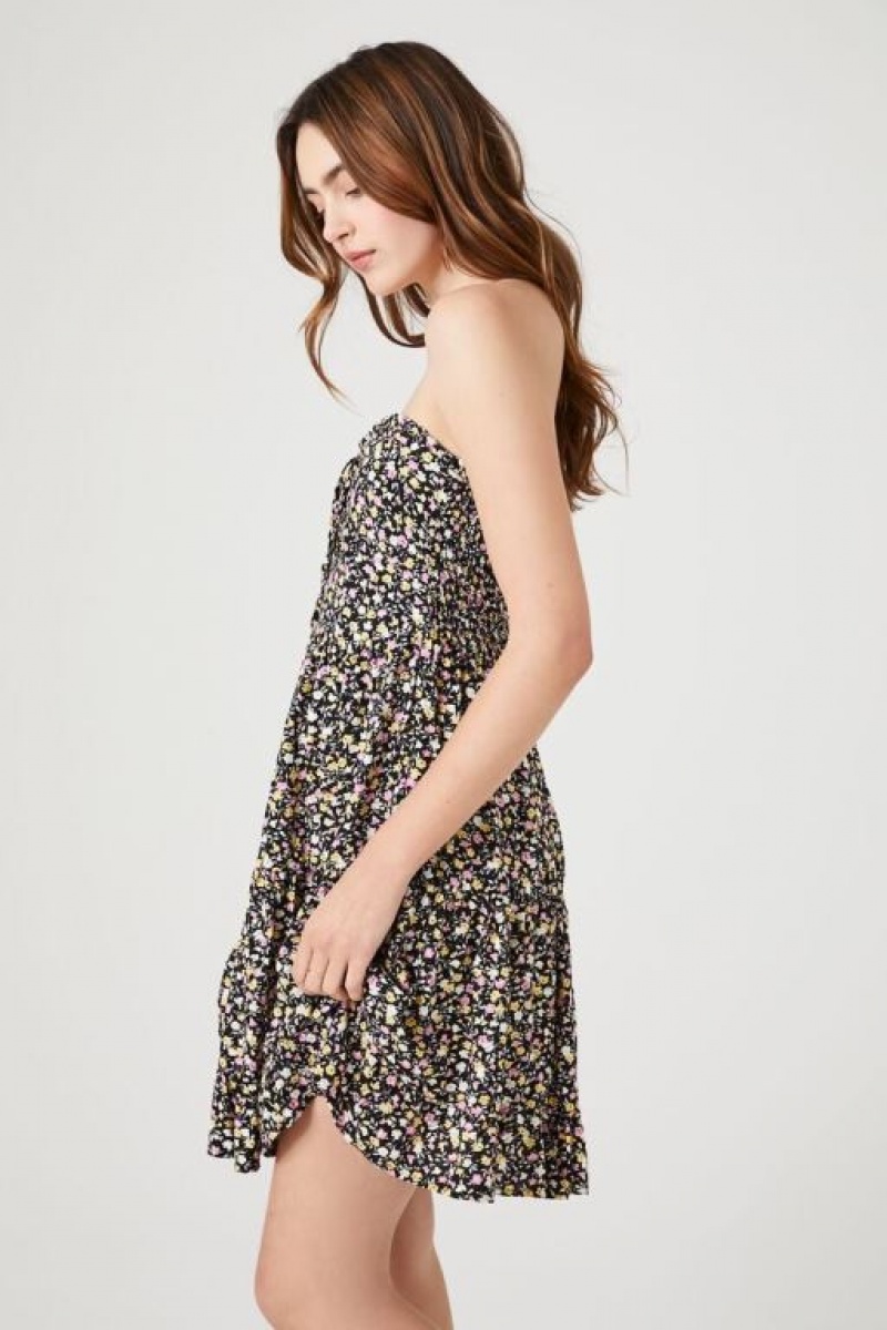 Vestido Forever 21 Ditsy Floral Strapless Mini Mujer Negras Multicolor | Aje541L1aOK